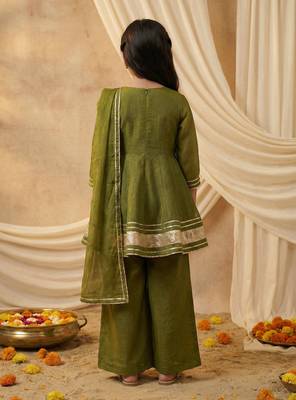 Girl's crunchy silk a-line kurta palazzo with dupatta set 3