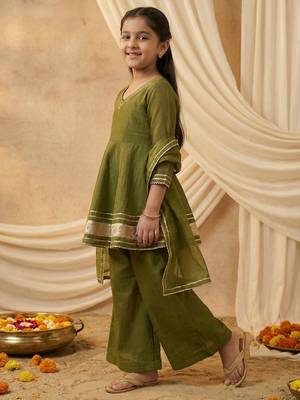 Girl's crunchy silk a-line kurta palazzo with dupatta set 5