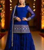 Girl's georgette sequins embroidered kurta sharara with dupatta set