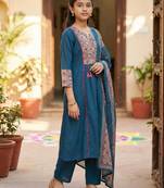 Girl's silk blend digital printed anarkali kurta pant with dupatta set