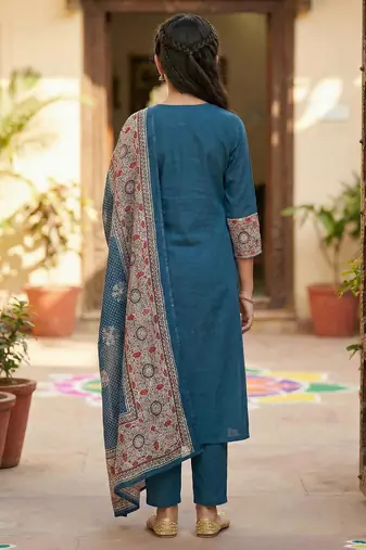 Girl's silk blend digital printed anarkali kurta pant with dupatta set