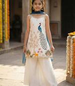 Girl's chinnon traditional motiff embroidered kurta palazzo with dupatta set