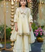 Girl's silk mirror embroidered designer kurta palazzo with dupatta set