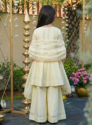 Girl's silk mirror embroidered designer kurta palazzo with dupatta set 4