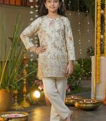 Girl's silk traditional motiff designer kurta pant set