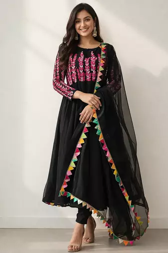 Black embroidered kurta with dupatta