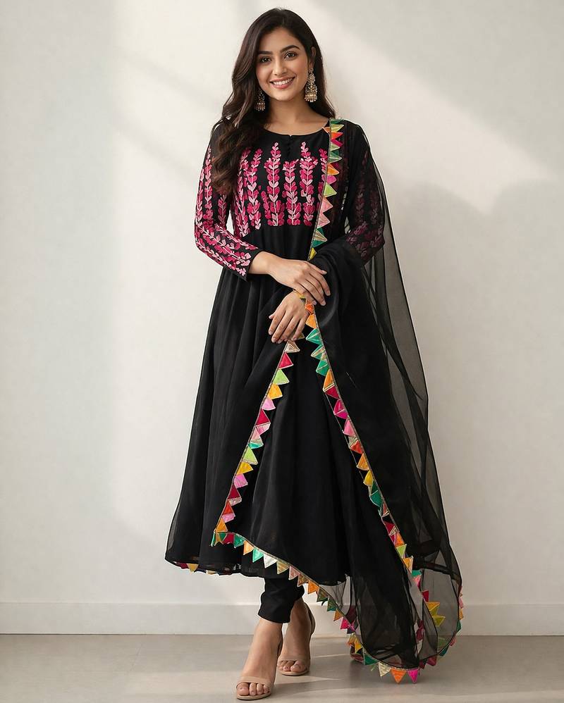Black embroidered kurta with dupatta