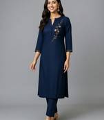Navy embroidered rayon kurta set