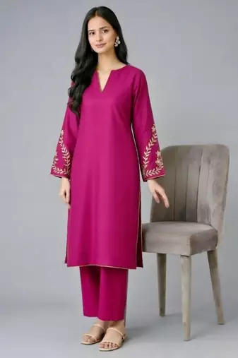 Pink embroidered rayon kurta set