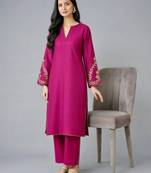 Pink embroidered rayon kurta set
