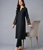 Black embroidered rayon kurta set