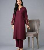Maroon embroidered rayon kurta set