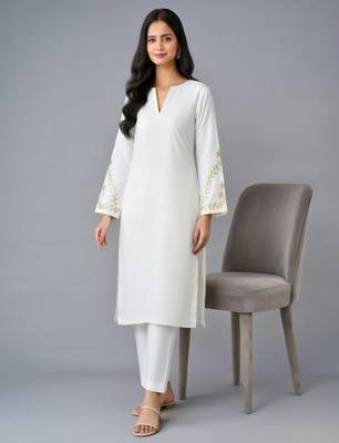 Navy embroidered rayon kurta set 1