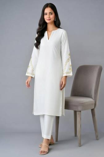 Navy embroidered rayon kurta set