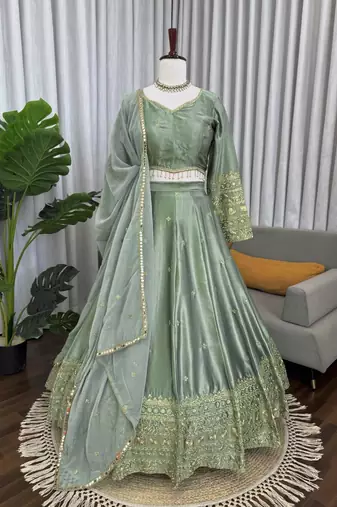 Teal Color  thread with Sequnce stin Lahenga Choli Set