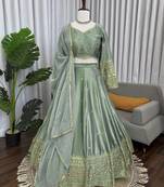 Teal Color  thread with Sequnce stin Lahenga Choli Set