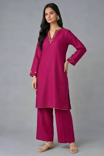 Pink embroidered rayon kurta set