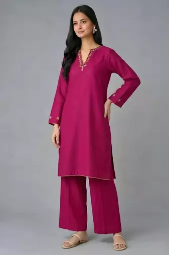 Pink embroidered rayon kurta set