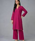 Pink embroidered rayon kurta set