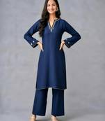 Navy embroidered rayon kurta set