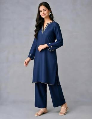 Navy embroidered rayon kurta set 2