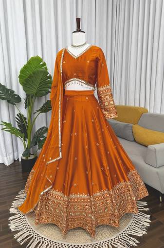 Orange Color  thread with Sequnce stin Lahenga Choli Set