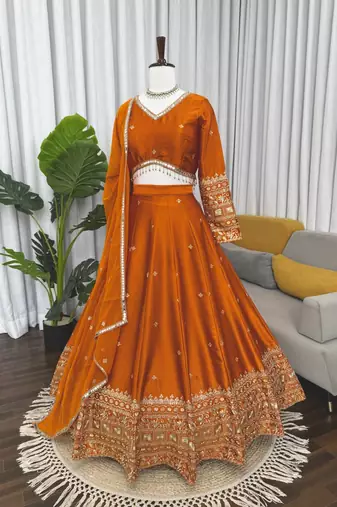 Orange Color  thread with Sequnce stin Lahenga Choli Set