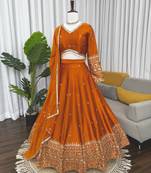 Orange Color  thread with Sequnce stin Lahenga Choli Set