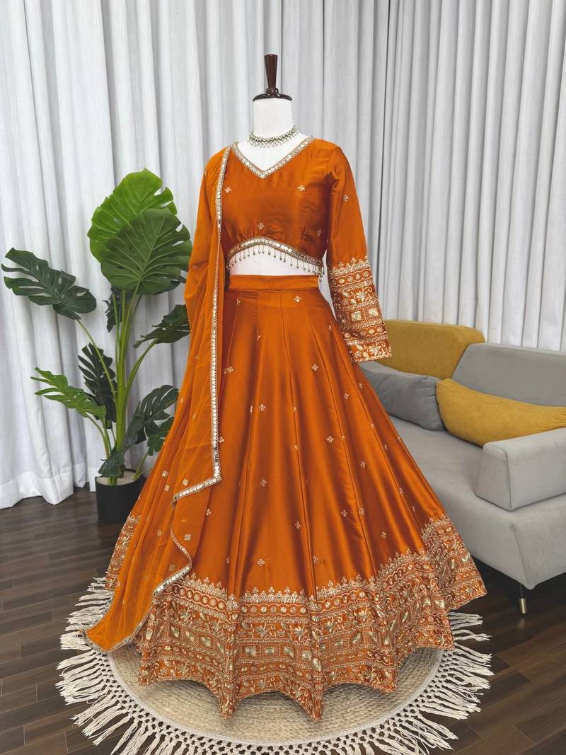 Orange Color  thread with Sequnce stin Lahenga Choli Set