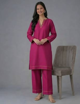 Pink embroidered rayon kurta set 1