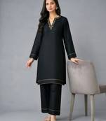 Black embroidered rayon kurta set