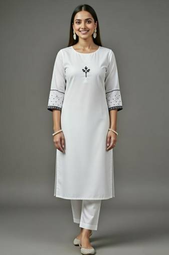 Maroon embroidered rayon kurta set