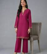 Pink embroidered rayon kurta set