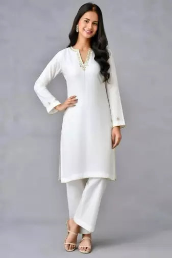 White embroidered rayon kurta set