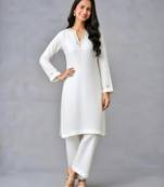 White embroidered rayon kurta set