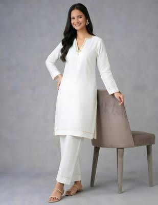 White embroidered rayon kurta set 2