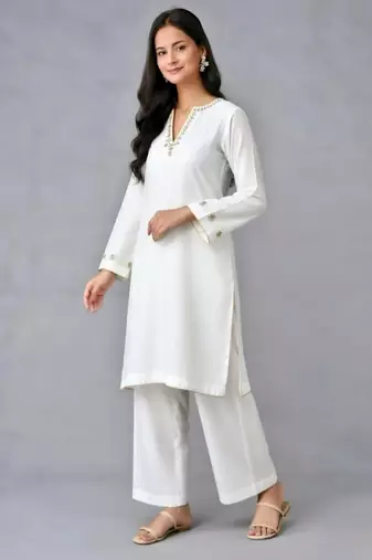 White embroidered rayon kurta set
