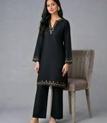 Black embroidered rayon kurta set