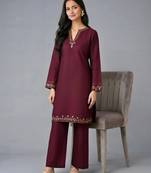 Maroon embroidered rayon kurta set