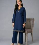 Navy embroidered rayon kurta set