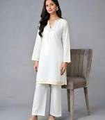 White embroidered rayon kurta set