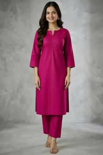 Pink embroidered rayon kurta set