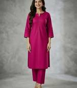 Pink embroidered rayon kurta set