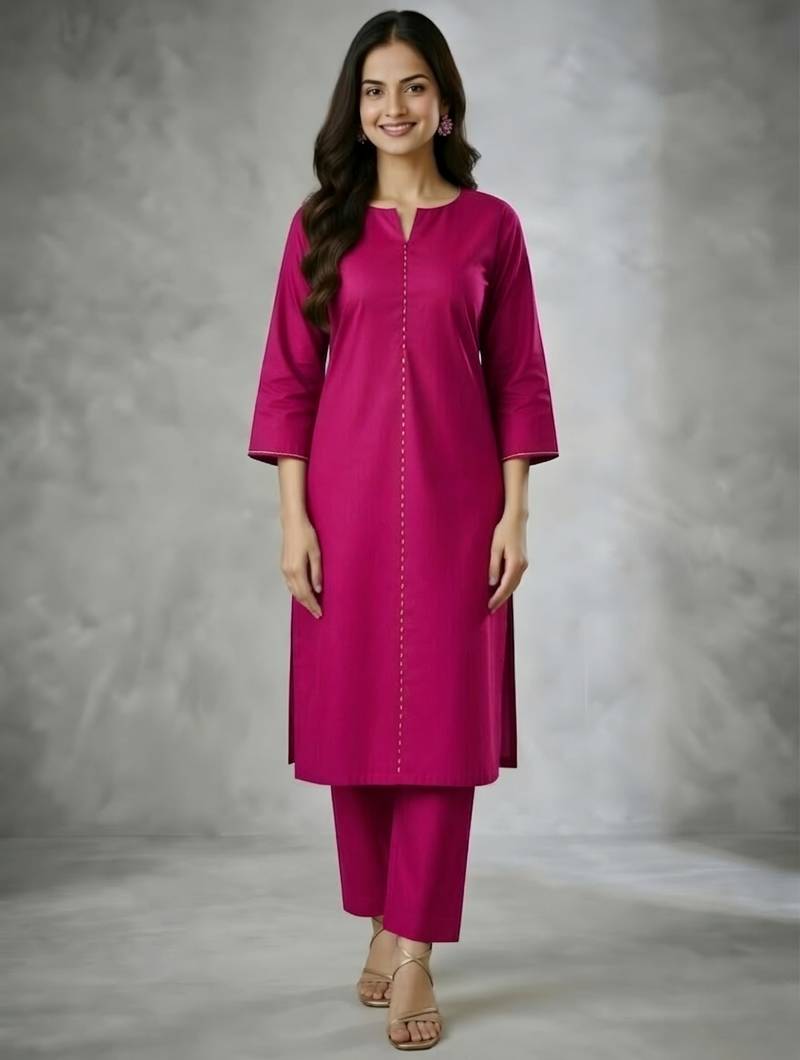 Pink embroidered rayon kurta set