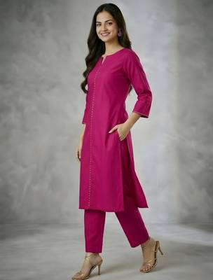 Pink embroidered rayon kurta set 2