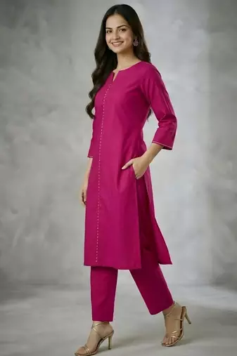 Pink embroidered rayon kurta set