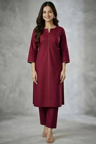 Maroon embroidered rayon kurta set