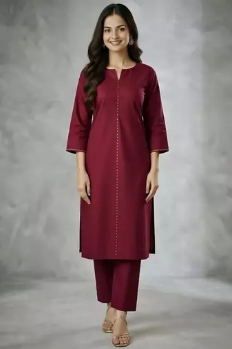 Maroon embroidered rayon kurta set