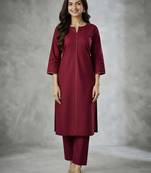 Maroon embroidered rayon kurta set