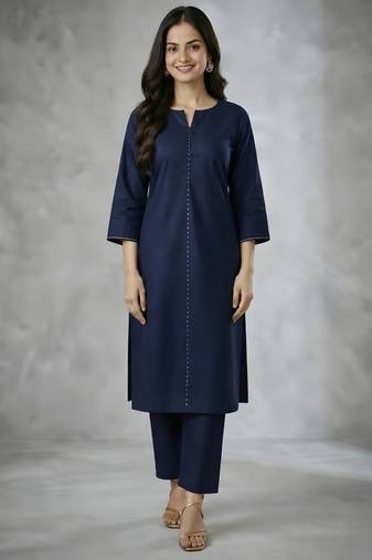 Navy embroidered rayon kurta set